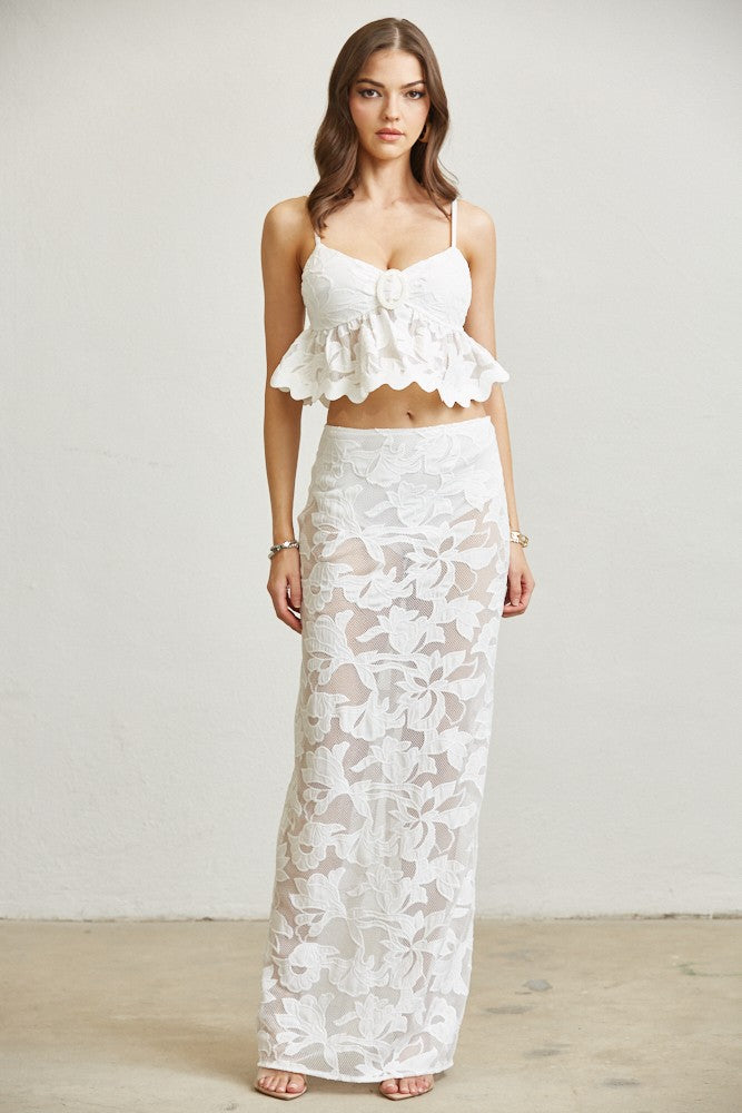 Set Luna Bloom Lace – Top & Maxi Skirt Set