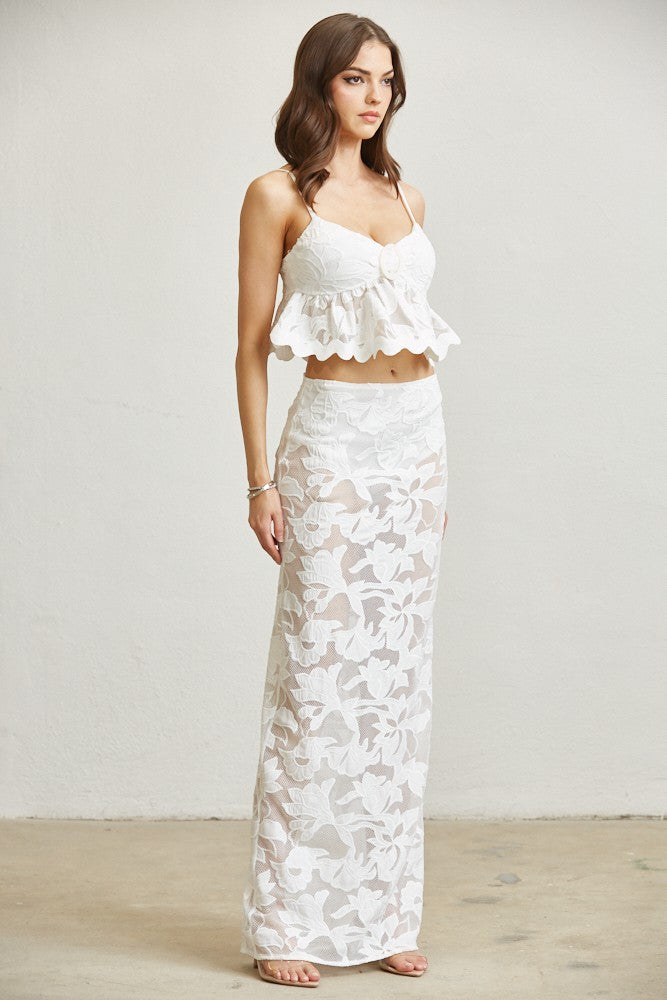 Set Luna Bloom Lace – Top & Maxi Skirt Set