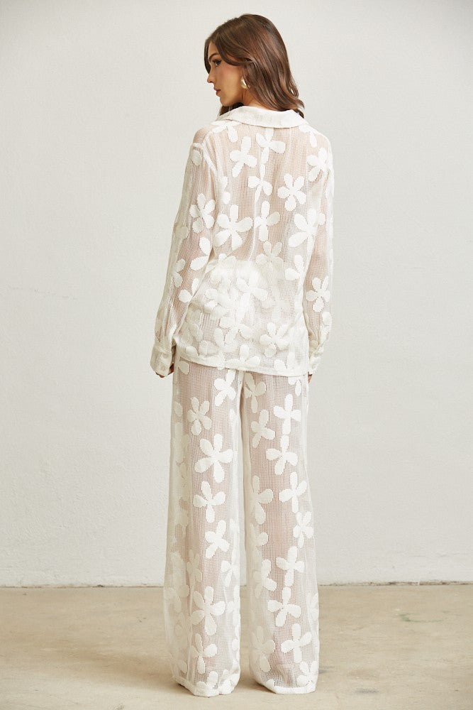 Set Cover Up Resort de Camisa y Pantalón Tejido Floral