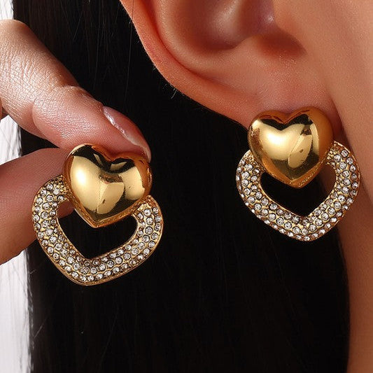 Earrings Studs Doble Corazon Golden 18K