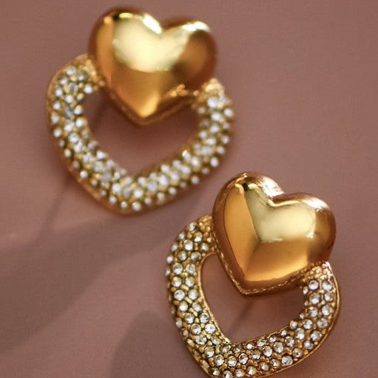 Earrings Studs Doble Corazon Golden 18K