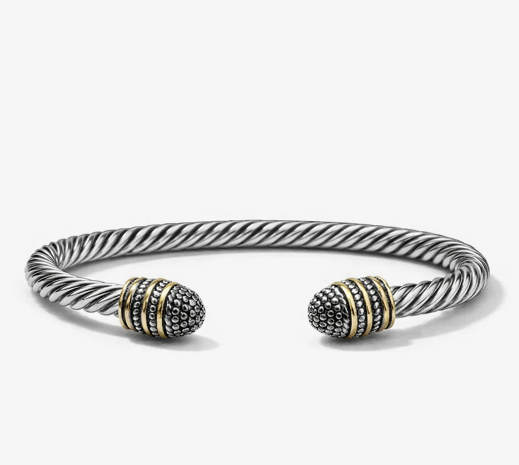 Pulsera Cuff Trenzada Bicolor con Terminales Texturizados