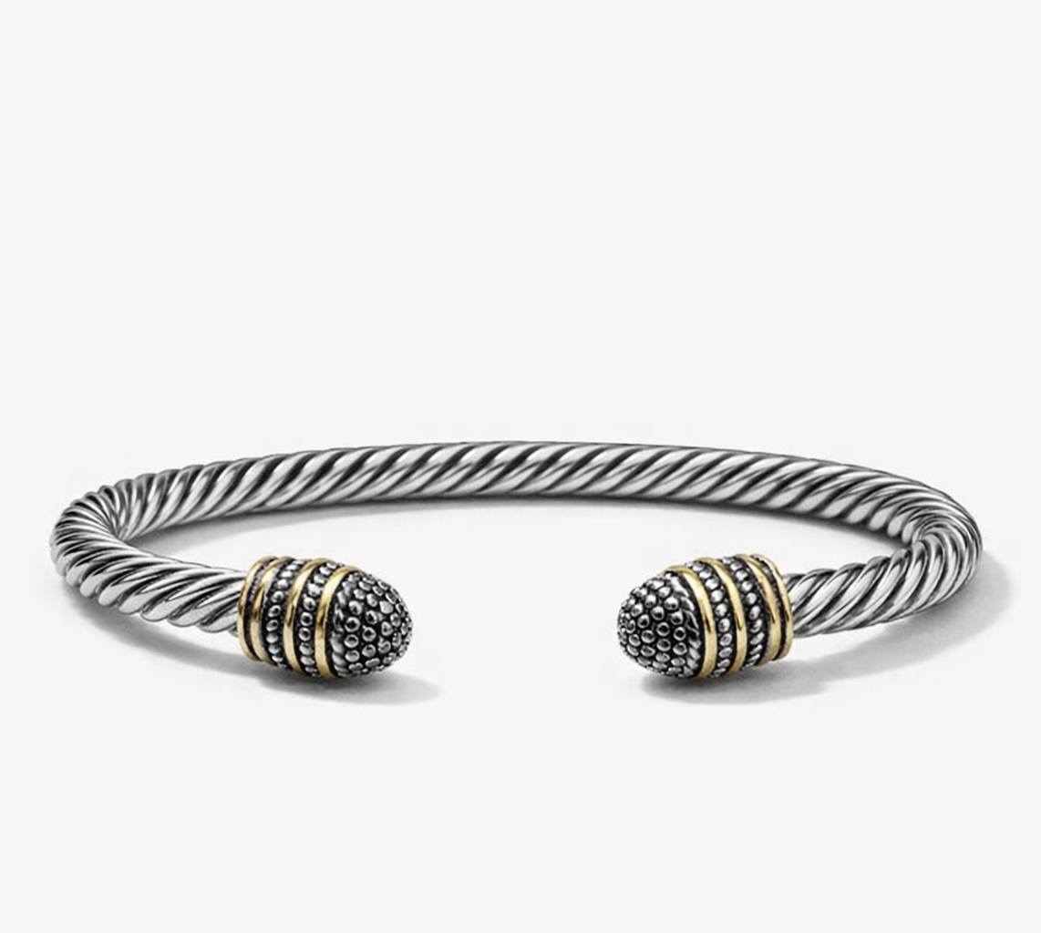 Pulsera Cuff Trenzada Bicolor con Terminales Texturizados