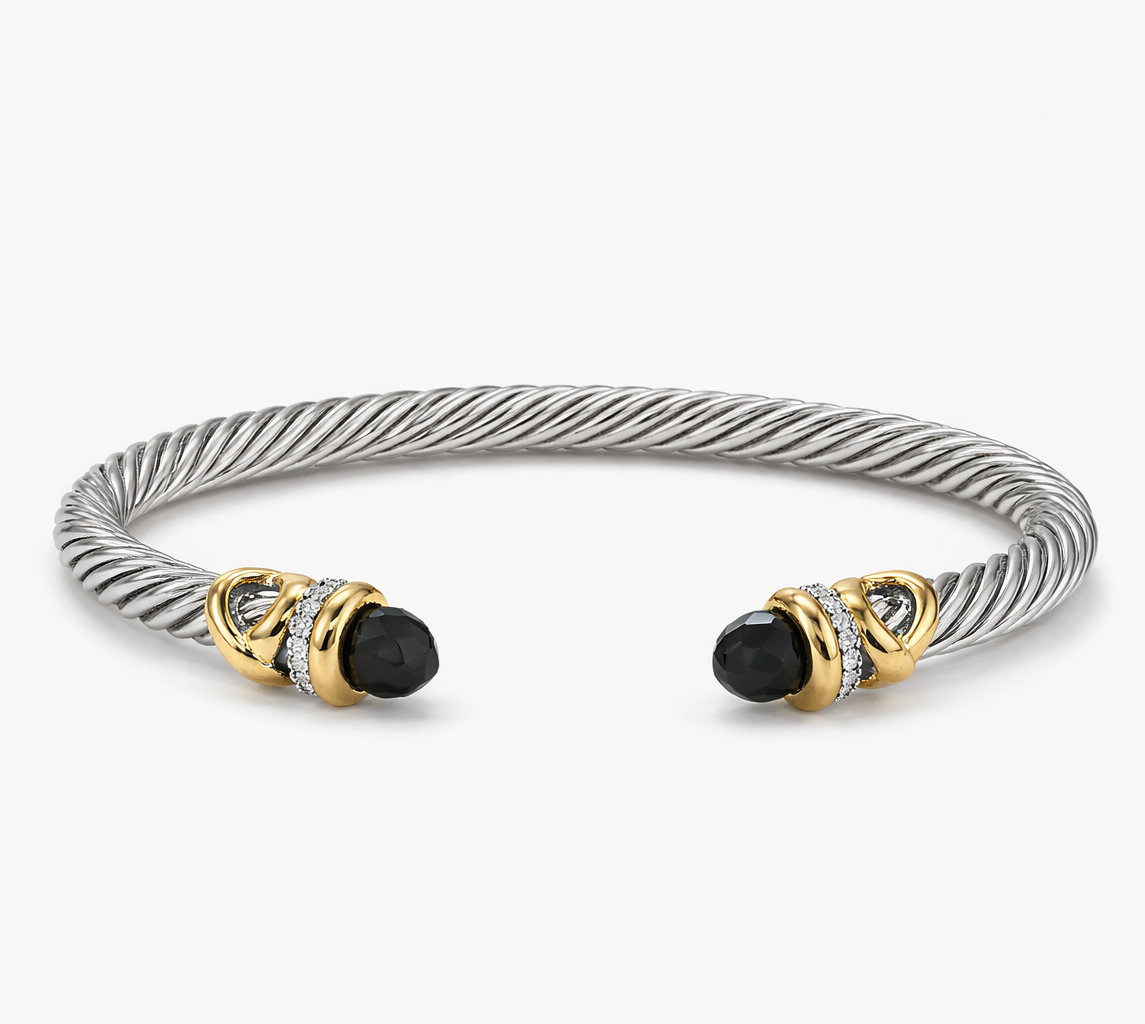 Pulsera Cable Bicolor con Ónix Negro